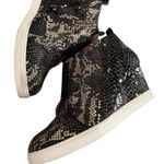 Linea Paolo Wedge sneaker Black gold Snake Print side zip leather heeled bootie Size 11 Photo 0