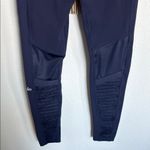 Alo Yoga  Blue Moto-Style Leggings with Ribbed Panels Photo 3