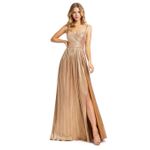 Mac Duggal NWT Ieena 26275 Gold Metallic Ruched A-Line Gown Sz 8 $398 Photo 5