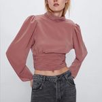 ZARA BACK NECKLINE CROP TOP Blouse Long Sleeves Size L NEW Photo 2