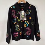 Onque Casuals Funky Artsy Colorful Embroidered Black Button Down Shirt Size L Size L Photo 0