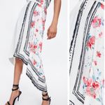 ZARA  Combined Asymmetric Halter V-Neck Dress Rose Print Black/White/Red Sz S NEW Photo 4