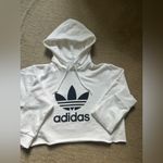 Adidas  white Cropped  Hoodie with Black Trefoil Logo Photo 1