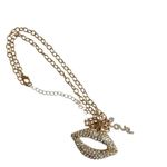 Rhinestone lips and love charm pendant necklace Gold Photo 7