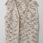 [Vintage] Handmade Crochet Knit Beige Cream Open Vest Boho Size Small Medium Brown Photo 0