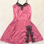 Hot Pink Silk Slip Dress With Black And Green Pink Lace Size undefined Photo 0