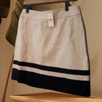 Loft Tan A-Line Skirt Size 4 NWT Linen Blend Contrast Hem Classic Work Chic Photo 0