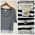 Ralph Lauren Denim & Supply  Womens Top XL Black Striped Lace Hem Preppy Nautical Photo 1