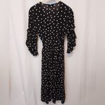 Lulus Black and White Polka Dot Tiered Ruffle 3/4 Sleeve Midi Tie Wrap Dress Photo 7