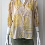 FRNCH  Button Up Gauzy Blouse Green Apricot Small Photo 0