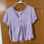 Wild Fable Trend Purple Tie Front Short Sleeve Blouse Photo 0