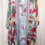 Cato Womens Kimono Duster Size L Multicolor Embroidered Boho Floral Resort Tropical Photo 0