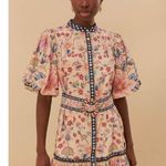 Farm Rio Cream Superbloom Tapestry Puff Sleeve Mini Dress XS Belted Floral Photo 0