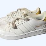 Adidas Grand Court White and Gold Sneakers with Cloudfoam Cushioning Photo 0