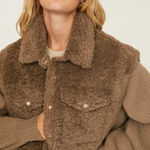 Maje  Belia‎ Faux Fur Jacket in Brown NWT Size 40 Large Photo 0