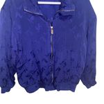 Duda International Navy Floral Bomber Jacket Zip Windbreaker Small Silk 90s 80s Blue Photo 2