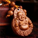 LUCKY BUDDHA Carved Rosewood Novelty Keychain Brown Photo 0