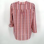 Karlie Top Vneck Blouse Womens S Herringbone Stripe Roll Tab Sleeve Photo 1