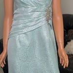 KM Collections Milla Bell Dress Sz 16 Wedding Formal Mint Green Silver Metallic Photo 0