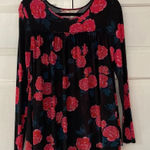 Matilda Jane Winter Blooms Long Sleeve Pink Rose Floral Tulle Overlay Black Top Photo 0