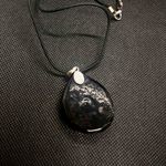 Italian Murano Glass Pendant Necklace Leather Like Chain Red Green Glitter Multiple Photo 1