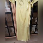 ZARA maxi dress silky satin butter yellow puff sleeve wrap tie front black tie Photo 8