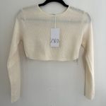 ZARA NEW Rhinestone Soft Crop Top in Cream Photo 0