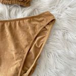 Vintage Tan Faux Suede Halter Triangle High Cut Bikini Swimsuit Boho Western Size M Photo 2