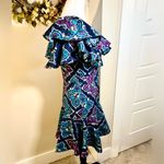 Natori Josie  One-Shoulder Ruffle Peplum Mini Dress Colorful Print Size 6💛 Photo 2