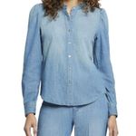 NYDJ puff sleeve Denim Shirt light blue wash front button down full sleeves NWT Photo 1