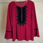 August Silk  women’s Velvet Applique Casual long sleeve Top w/Flutter cuffs|Sz:M Photo 3