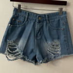 Jeans High Waist Distressed Denim Shorts S Festival Summer Boho Classic Rave Blue Photo 0