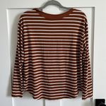 Hailey & Co. Women's M Long Sleeve Pocket Tee Shirt Rust Brown Stripe Vneck Top Photo 5