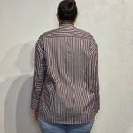 Topshop  Brown Striped Button Down Shirt Sz M Photo 8