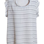 CAbi  White and Black Striped Cap Sleeve Blouse Size Large Photo 0