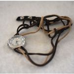 Charming Charlie  Silver Tone Rhinestone Accent Brown Leather Cord Wrap Watch Photo 3