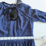 Mikael Aghal Front Tie Long Sleeve Velvet Trim Midi Dress Blue Women's Size 8 Photo 7