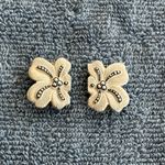 Beautiful Enamel Flowers Vintage Clip On Earrings Signed W Germany White Photo 2