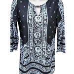 Melissa Paige  Blouse Women's Size S Black White Floral Damask Print Career Top Photo 0