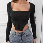 SheIn Asymmetrical Black Long Sleeve Top Photo 0