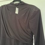 EXPRESS NWT  Ruched Mock Neck Strong Shoulder Back Cutout Mini Dress Black Sz XL Photo 8