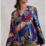 Farm Rio  Kaia Blouse Small Tropical Birds Parrots Wide Sleeves Coastal Beachy Photo 1