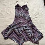 Y2K Purple blue striped chevron midi dress spaghetti straps and asymmetrical hem Size M Photo 3