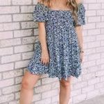Wild Fable Blue Micro Floral O Neck Tiered Short Sleeve Mini Summer Dress Small Photo 0