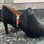 Calvin Klein Black Suede Gold Zip Jitar Leather High Heel Ankle Booties Size 9.5 Photo 0