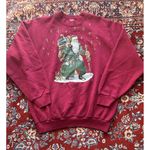 Fruit of the Loom VTG 90s Holiday Santa Red Pullover Sweatshirt L Puff Paint Photo 0