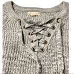 it's our time Gray Chunky Knit Lace-up Sweater Photo 1