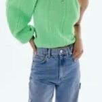 ZARA Vibrant Green One-Sleeve Sweater Photo 1
