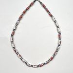 Vintage Red Pink Rose Porcelain & White Jade Barrel Bead Hand Painted Necklace Multiple Photo 2