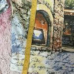 Alia Petite Art Gallery Print Top Rhinestone Detail 3/4 Sleeve V Neck Yellow Size undefined Photo 5